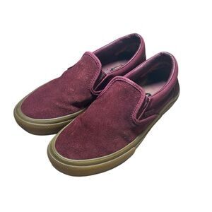 Vans Men’s 7 Burgundy Suede Slip On Shoes Gum Sole Skate Casual
